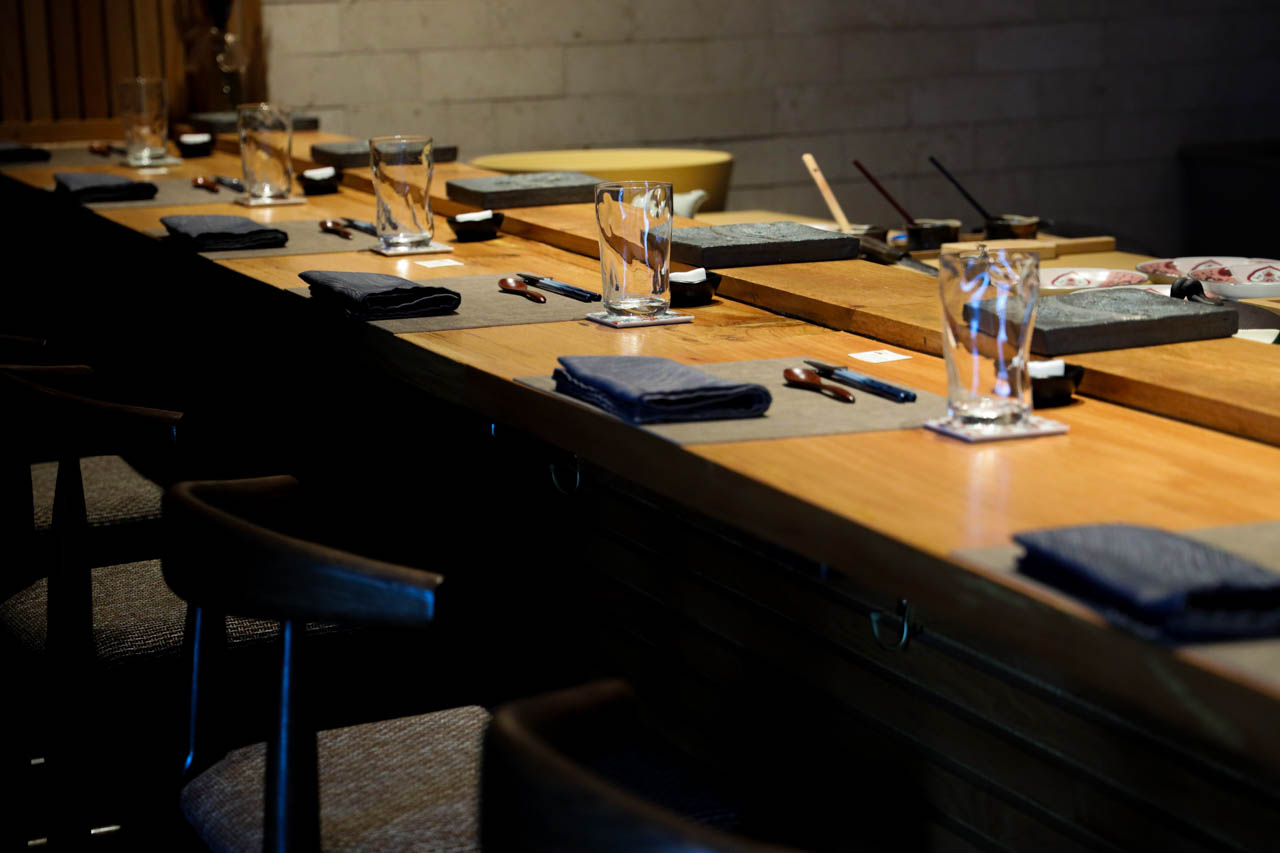 The omakase counter before service